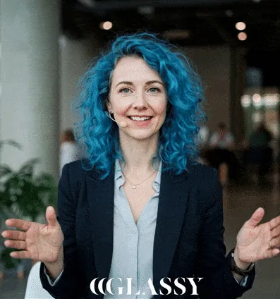 Digital Humans: AI-generated presenter with blue curly hair and a headset mic