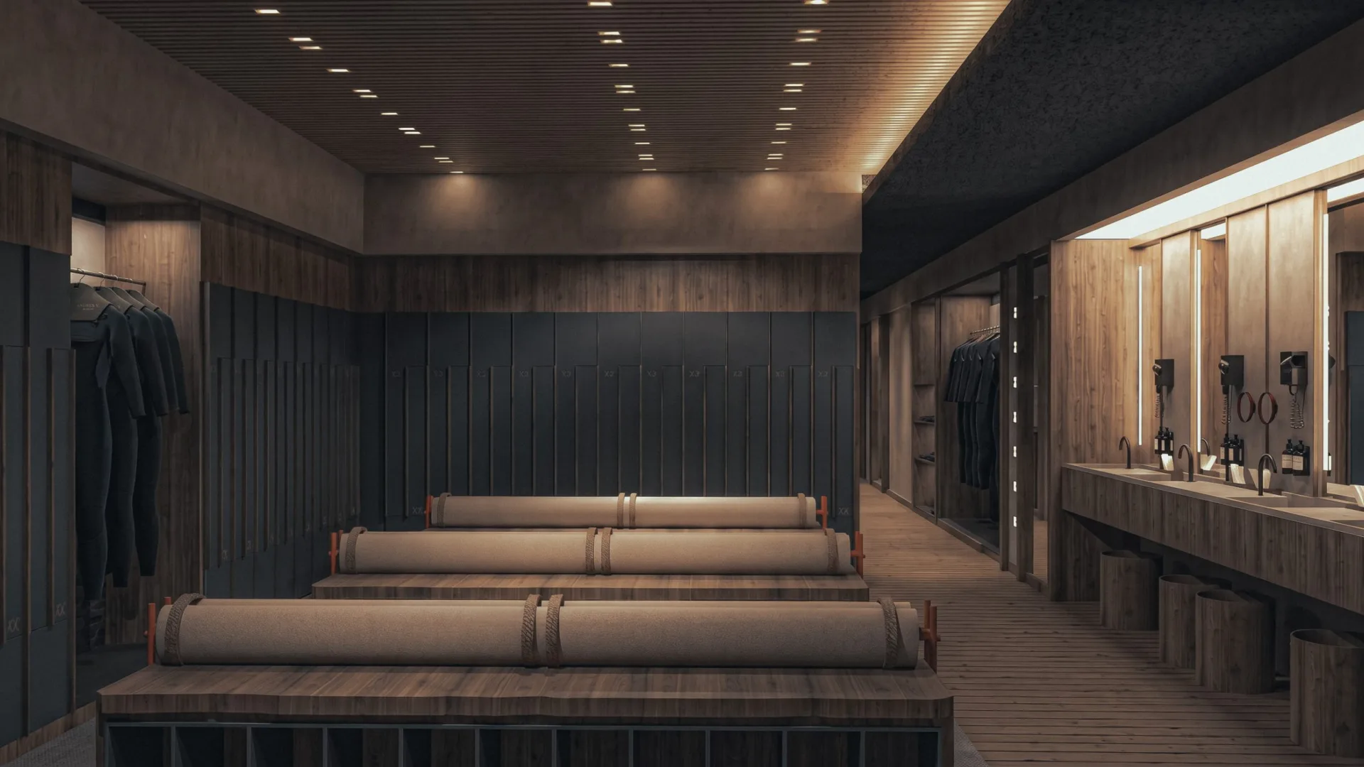 Gemswell Society, película con IA: el vestuario del club, revestido de madera