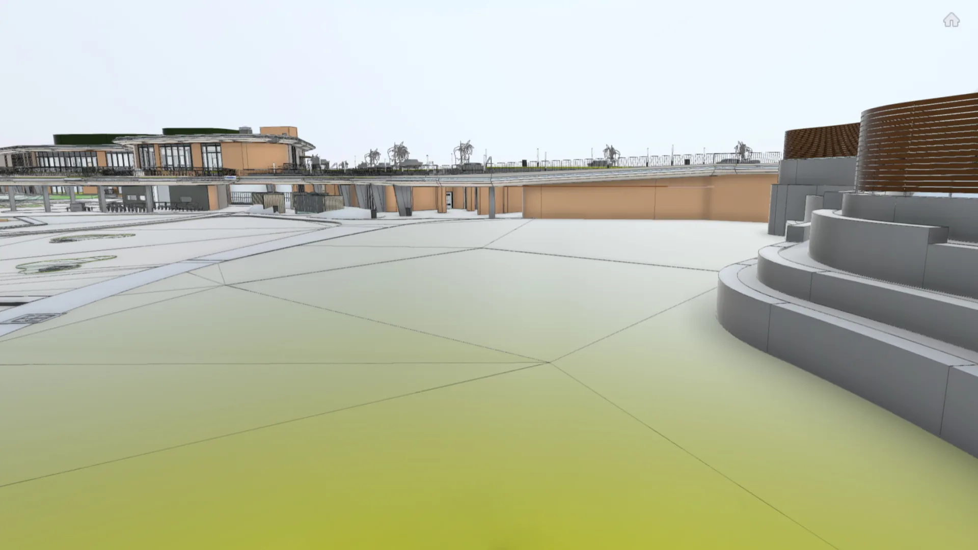 Gemswell architectural render: terrace and stepped seating around the future surf lagoon