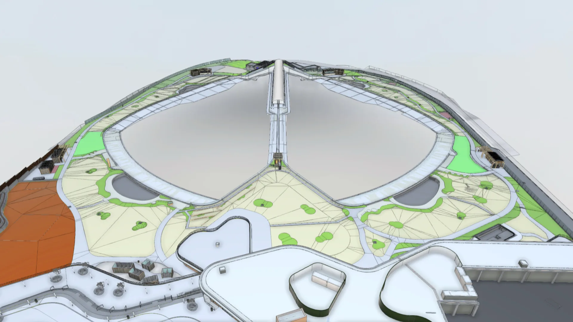 Gemswell architectural model: elevated view of the twin wave lagoon and central pier