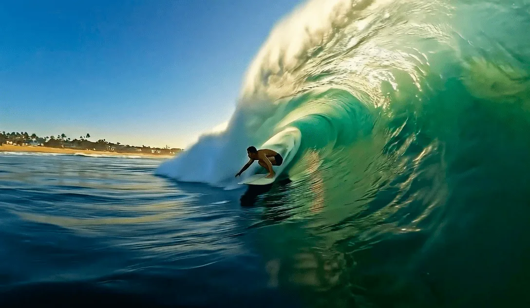 I drink my passion, fotograma generado con IA: surfista dentro de una ola
