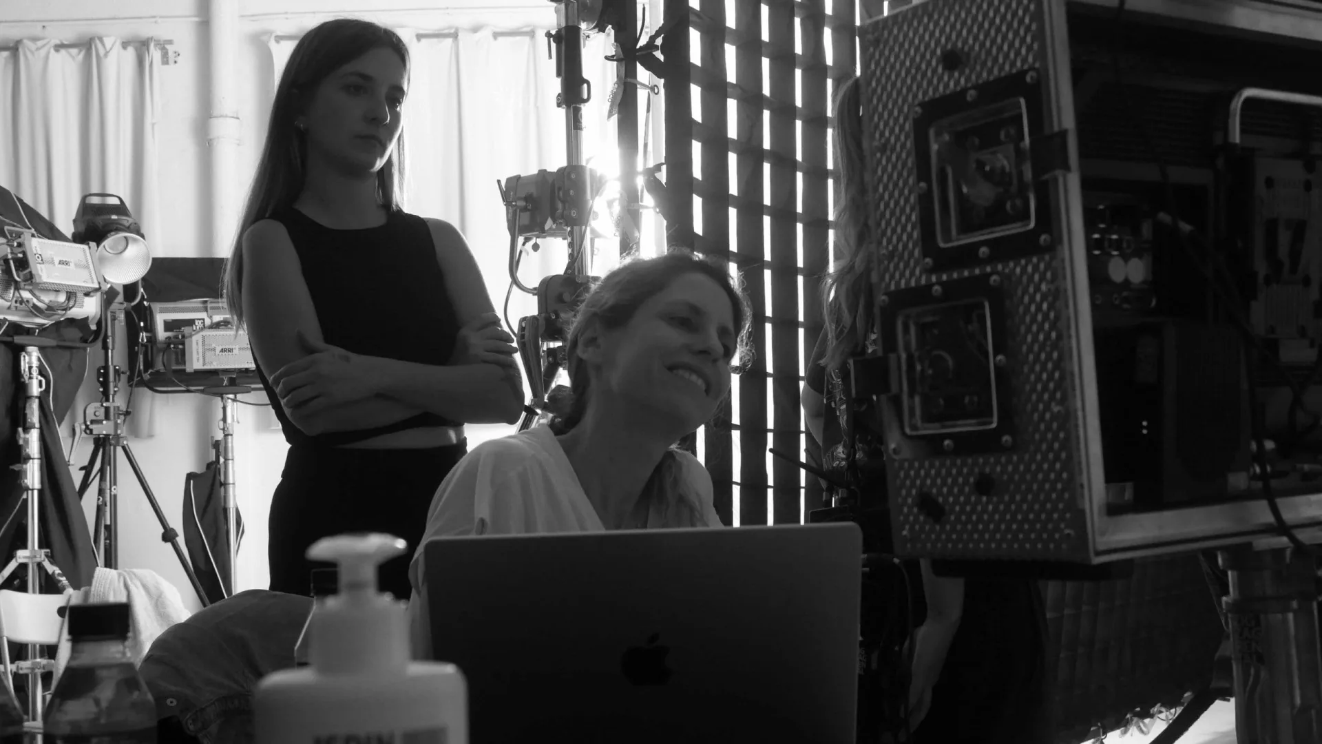 Isdin Ureadin shoot: two team members follow the take from video village with a laptop