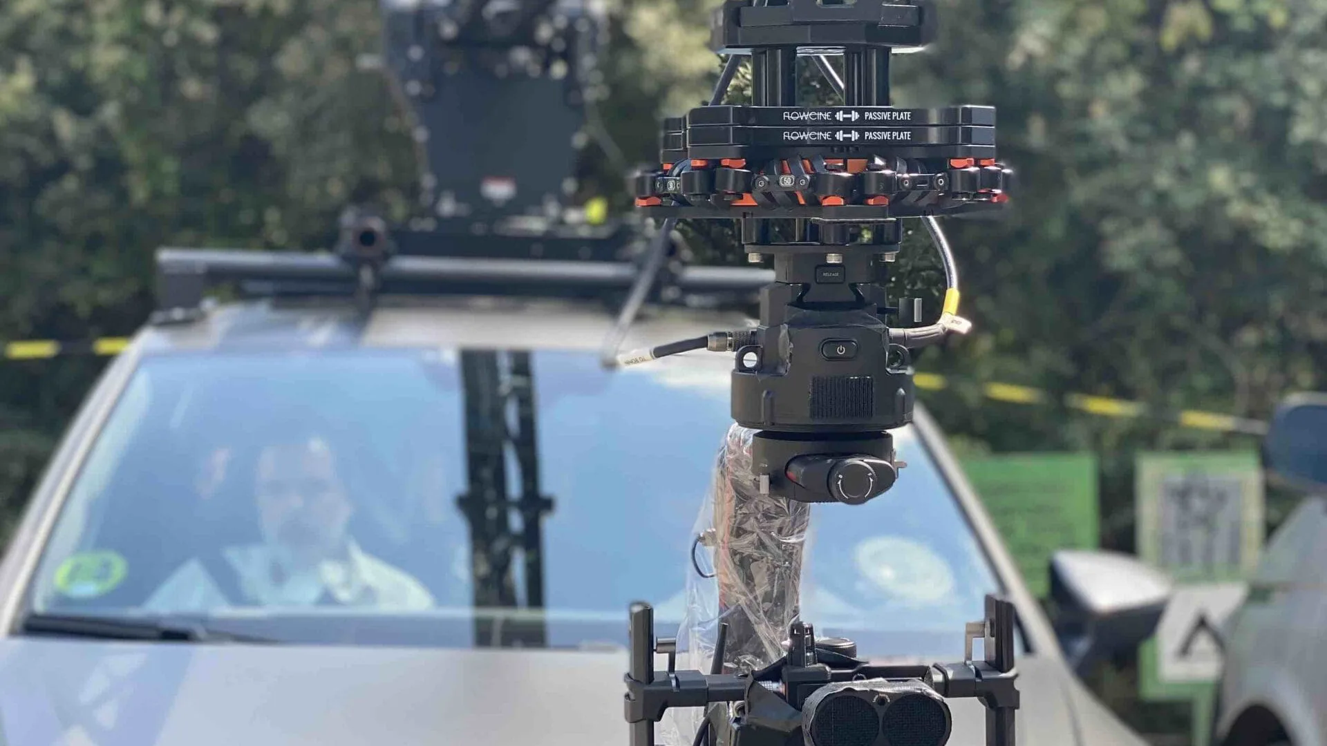 Jeep shoot: stabilised camera crane mounted on the roof of a camera car