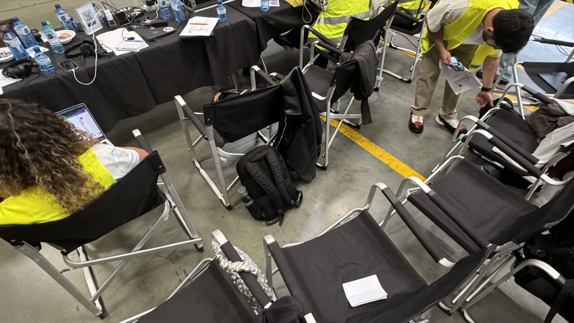 Pepsi x Nil Ojeda shoot: video village and crew chairs inside the logistics centre
