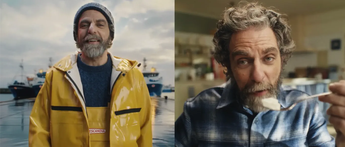 Pescanova campaign: the AI fisherman on the docks and the same character tasting food at home