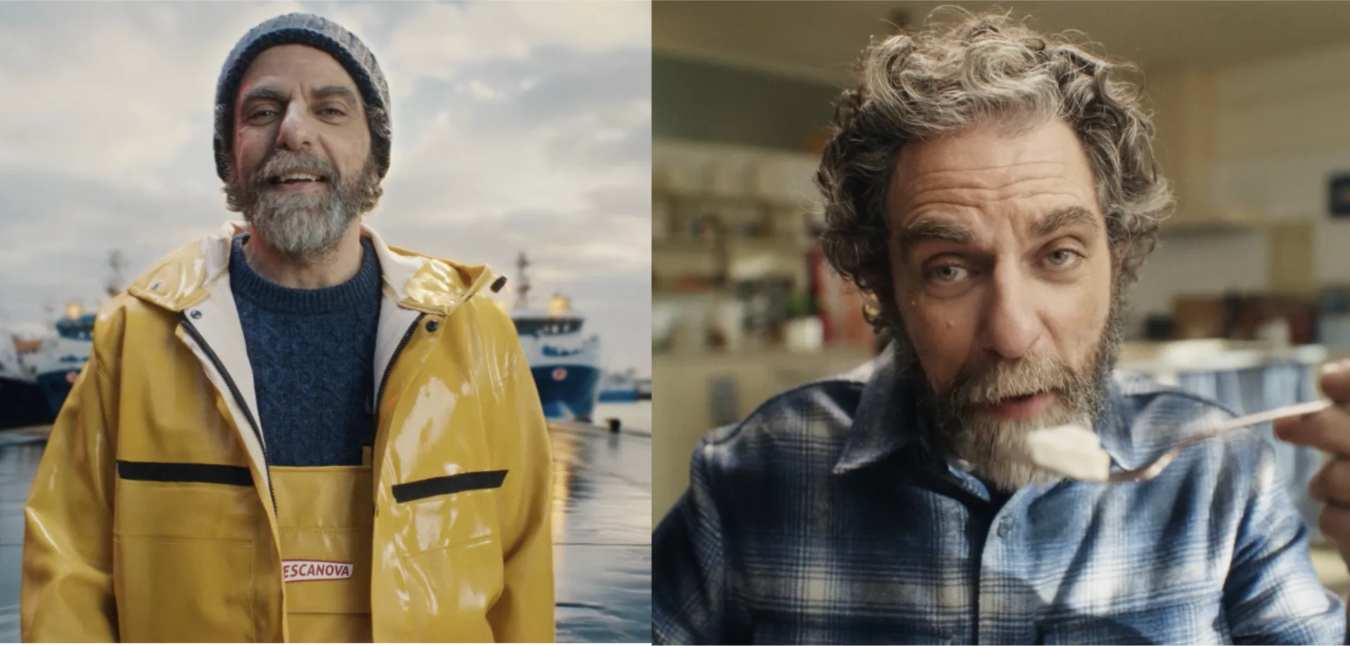 Pescanova campaign: the AI fisherman on the docks and the same character tasting food at home