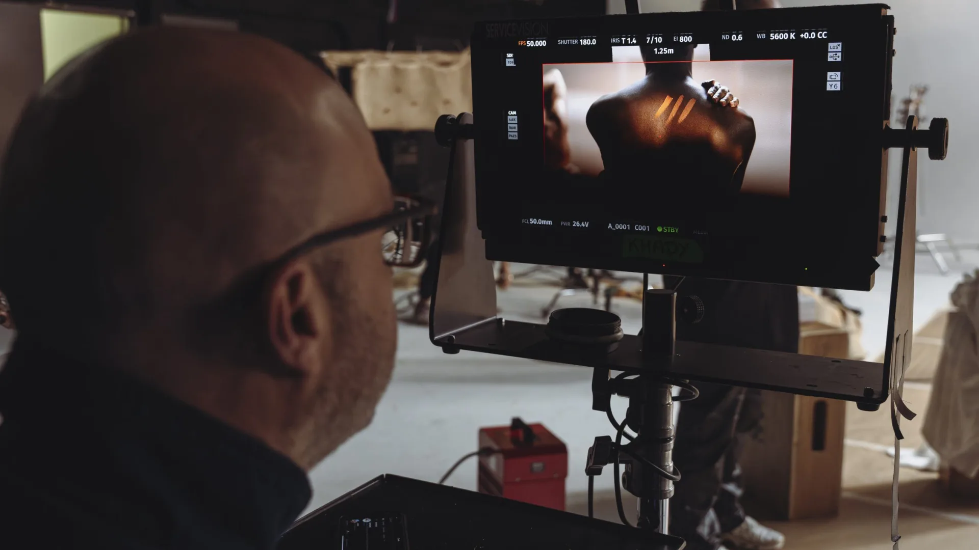 Sanex Therapy, behind the scenes: checking skin detail on the monitor