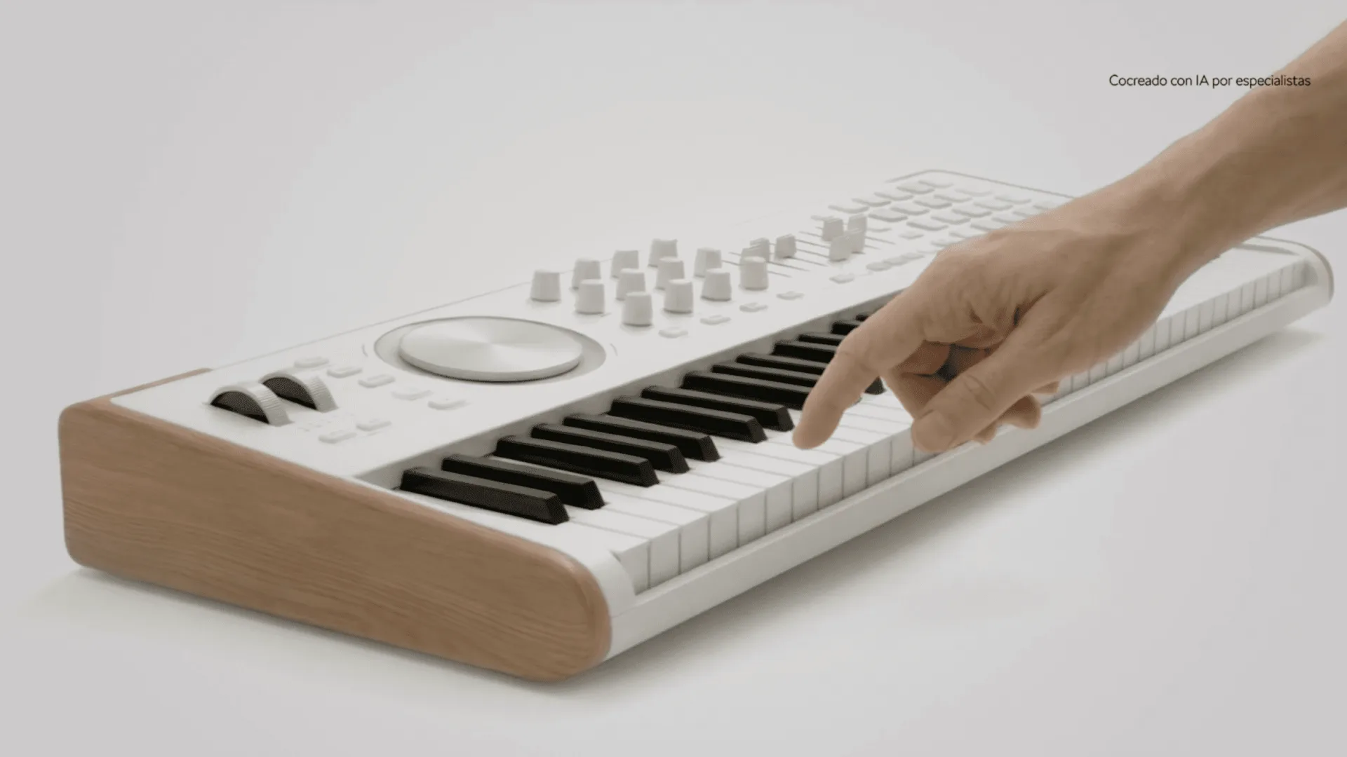 Škoda, AI-generated frame: a hand playing a white keyboard