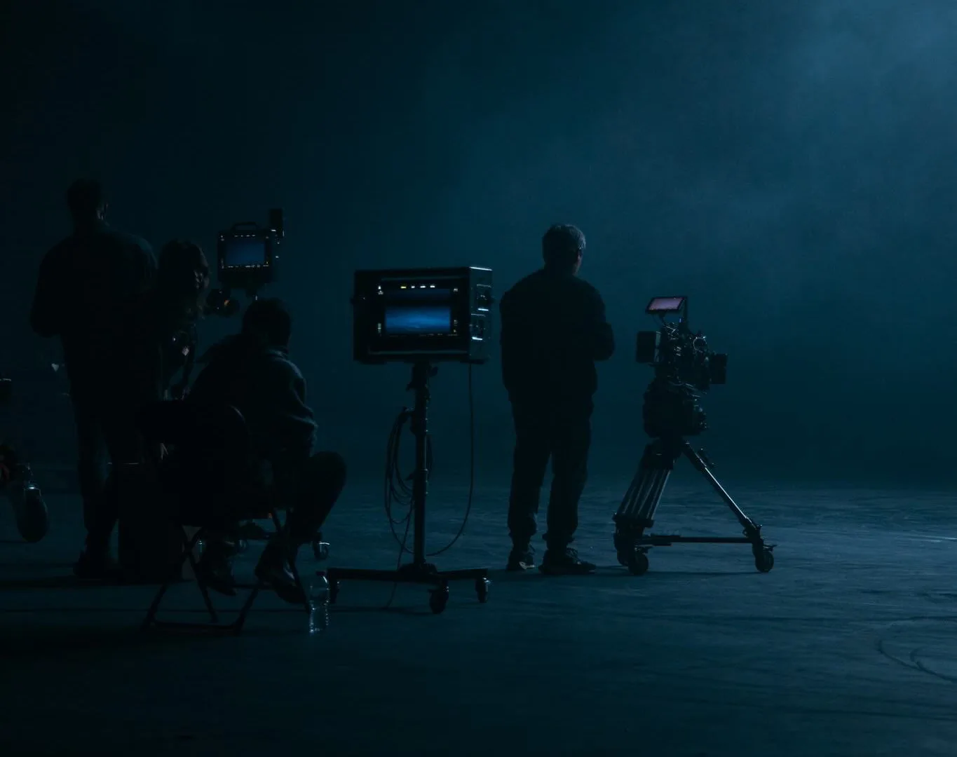 Volkswagen Golf GTI shoot: crew silhouettes, monitor and camera in a smoky studio