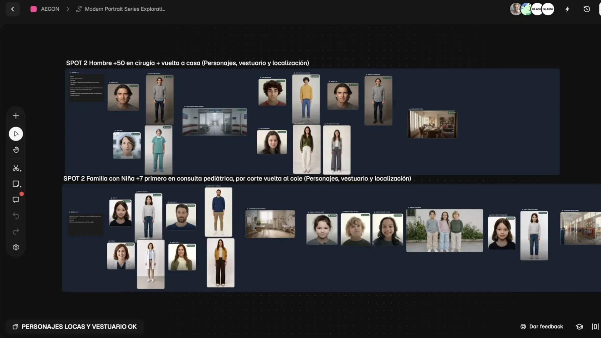 Aegon process in Magnific: boards with the AI characters, wardrobe and locations approved for two scenes